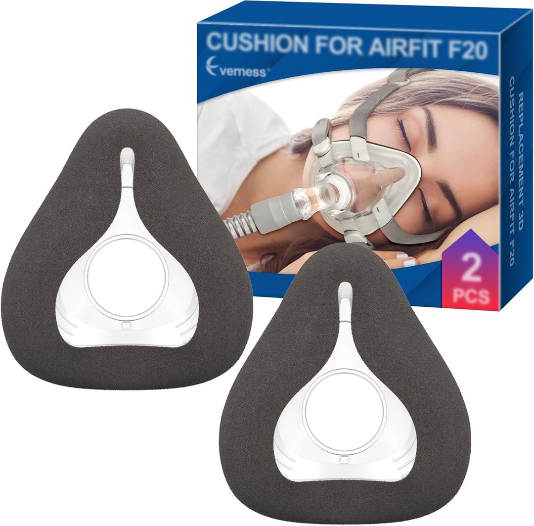 2 Packs Full Face CPAP Mask Cushion (L) for ResMed Airfit F20 & Airtouch F20, Innovative 3D Memory Foam with Built-in Silky Brown Velvet Liner - Highlights Cozy Fit & Leak-Free Seal for F20 Mask Large