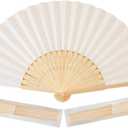 Sepwedd 50pcs Cream-Coloured Paper Hand Fan Bamboo Folding, Handheld Paper Fan for Wedding Party and Home Decoration
