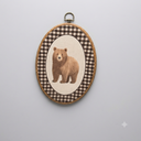 QZQE Bear Nursery Oval Wall Art Decor Framed, Kids Room Oval Canvas Prints, Neutral Gingham Bear Wild Animal Nursery Wall Hanging Decor for Kids Baby Toddler Boy Room Bedroom Playroom, 8.6x11.4 Inch