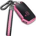 Kia Key Fob Cover With Metal/Leather Keychain, TPU 5 Buttons Case, Compatible With NIRO Sorento Seltos Soul Telluride Cerato Ceed Forte Remote Smart, Car Accessories, Pink