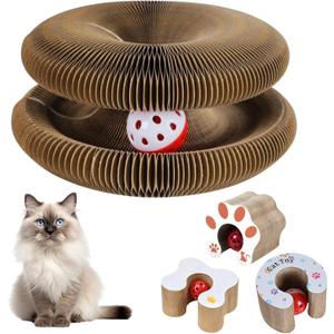 Kitty Curvels Style Transformable Cat Scratcher for Indoor Cats  Interactive Reversible Cat Scratching Pad, Durable Corrugated Cardboard for Furniture Protection3PC