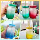 16 oz Glass Mason Jars with Handles Set Of 4 Colored Frosted and Metal Lids and Hard Plastic Straws Drinking Glasses Cups Mug Set for Iced Coffee, Tea
