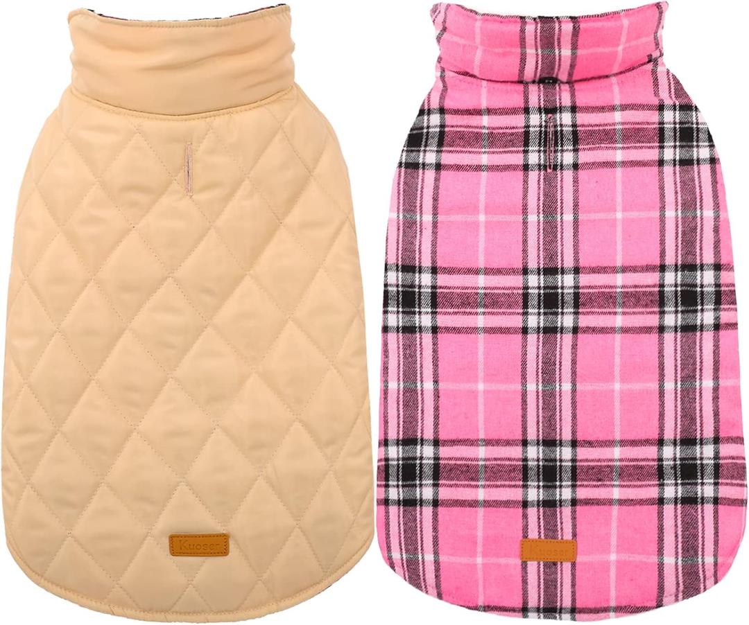 Kuoser Waterproof Dog Coat, Reversible Dog Jacket for Medium Dogs, Adjustable Durable Doggie Winter Coat Warm Puppy Cold Weather Apparel, Pink (Medium (Pack of 1))