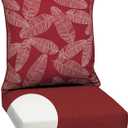 Arden Outdoor Foam Deep Seat Cushion Set, 24 in x 24 in, Weather-Proof, Rain-Proof, Fade Resistant Patio Cushion, Bottom and Back Cushion for Chair, Sofa, and Couch Red Leaf Palm