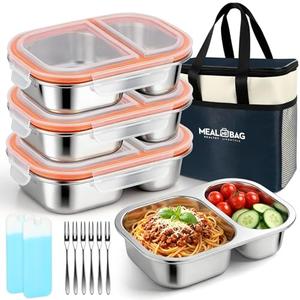 XIANKE 3Pack Stainless Steel Lunch Box, 27oz/800ml Snack Containers with Lids, Stainless Steel Food Storage Container with Lockable Clip, Leak-proof, Dishwasher-Safe Snack Box for Travel, Work