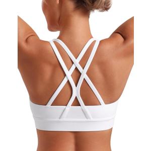 POSHDIVAH Women's Mid-Impact Sports Bra with Removable Padding - Criss Cross Back for Yoga, Running & Gym Workouts (Medium, White)
