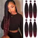 Pre Stretched Braiding Hair Extensions 26 Inch 6 Packs Ombre Burgundy Braiding Hair Prestretched Synthetic Soft Hot Water Setting Crochet Braids Hair Extension for Women-1B/900#