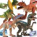 4 PCS Big Dinosaur Toys for Kids 3-5 Realistic Dinosaur Figures with Learning Cards & Movable Parts- Jumbo Dino Toys for Kids 5-7 Ideal Gift for Toddlers Boys Girls Ages 3+ (Multicolor)