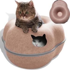 Cat Tunnel Bed for Indoor Cats, Medium Large, Donut Cave House up to 22 Lbs, Spacious for 2 Kittens (Brown)