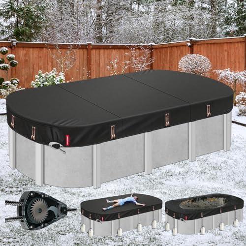 QH.HOME [2025 Upgraded Ultimate Windproof] 16x25 Ft Oval Pool Cover with Fast Tightening Patented Ratchet,Winter Pool Cover for Above Ground Pools [Durable, Tear Resistant] with Weight-Bearing Rings