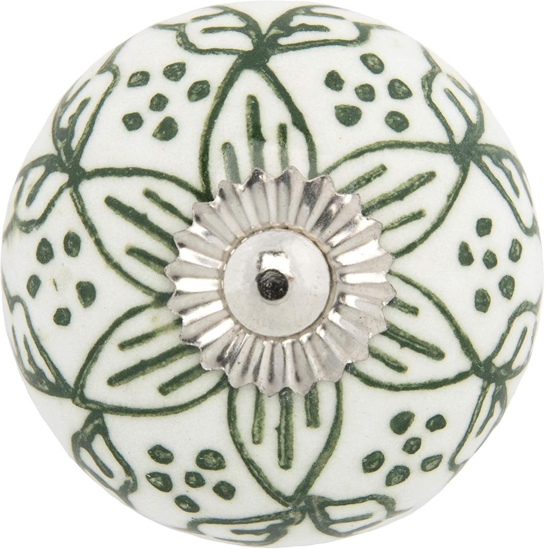 Ceramic Knobs Set of 12 - Chambal Gardens Furniture Knobs w/ Reversible Metal Knob Backplate - Handmade Cabinet Handles for Kitchen or Wardrobe - Decorative Knob for Cabinets and Drawers