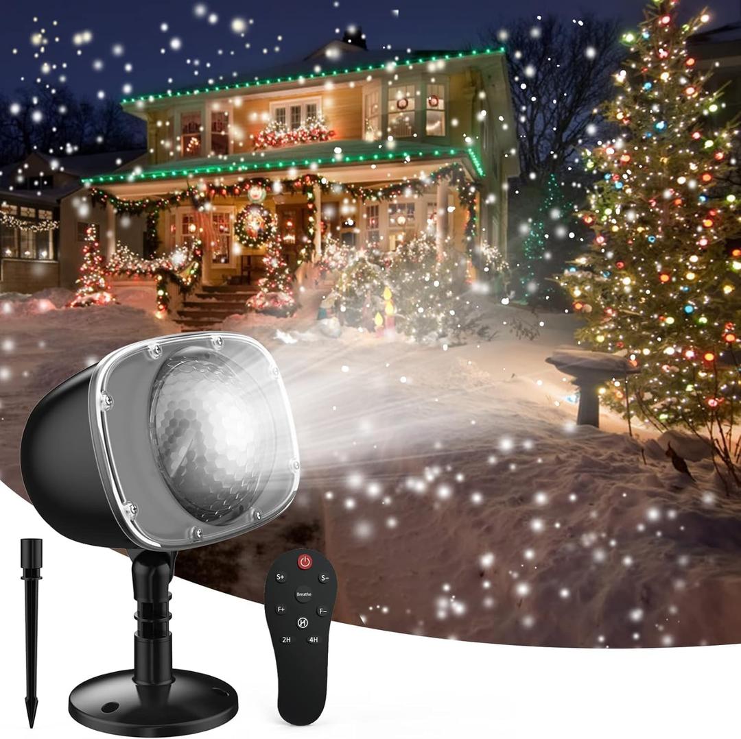 Christmas Snowfall LED Projector Outdoor, Waterproof Rotating Snow Projection Snow Decorative Projector Lights with Timer, Remote for Halloween Party, Wedding, Garden, Xmas Decoration