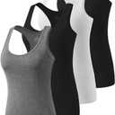 Star Vibe Racerback Workout Tank Tops for Women Basic Athletic Tanks Yoga Shirt Sleeveless Exercise Tops 4 Pack, XL
