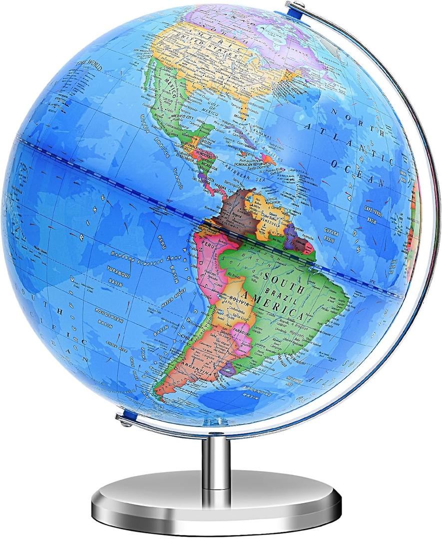 World Globe for Children and Adults, 12 inch Educational Spinning Earth Map with Stand, Self-Assembled Interactive World Globes for Kids Learning, Classroom, Students Desk, Room and Office Decor