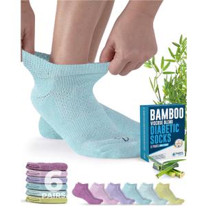 Doctor's Select Viscose Bamboo Ankle Diabetic Socks for Women and Men - 6 Pairs | Diabetic Ankle Socks for Men | Neuropathy Socks for Women | Pink, Light Pink, Purple, Blue, Green, Yellow, Large