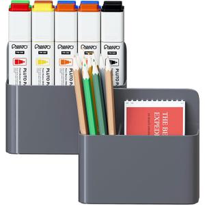 Mabrasse 2p Magnetic Dry Erase Marker Holder,Pen and Eraser Holder for Whiteboard, Magnet Pencil Cup Utility Storage Organizer for Office, Refrigerator, Locker and Metal Cabinets, Grey