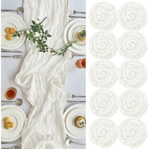 IVAPUPU 10 Pcs Cheesecloth Table Runner - 10ft Ivory White Easter Spring Boho Gauze Cheese Cloth Table Runners for Baby Shower Decoration Wedding Party Garden Farmhouse