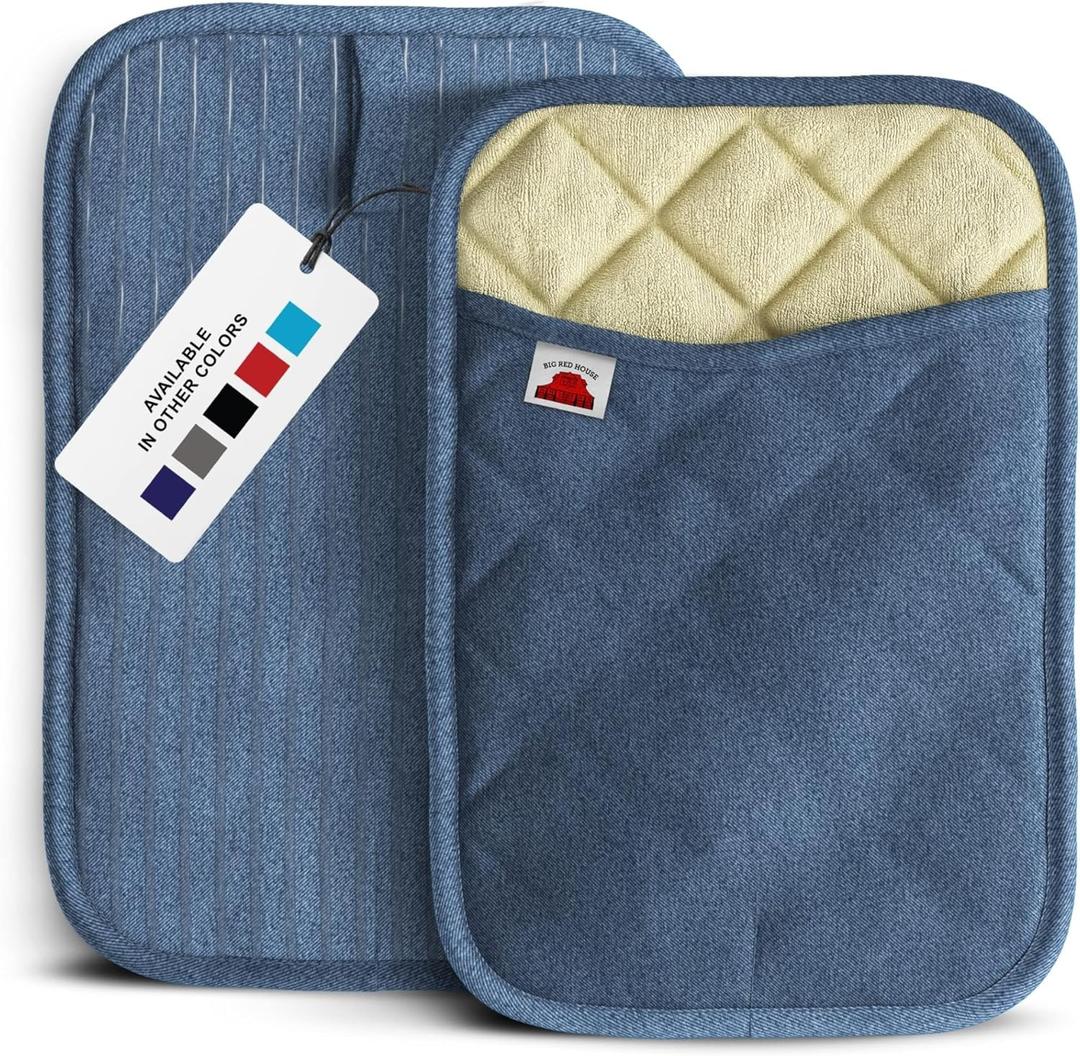 Big Red House - Silicone Pot Holders - Set of 2 Blue Denim - 10x3 - Heat Resistant to 536F / 280C, Kitchen Protectors, Hot Pans, Baking, Professional Grade Cooking Mitts
