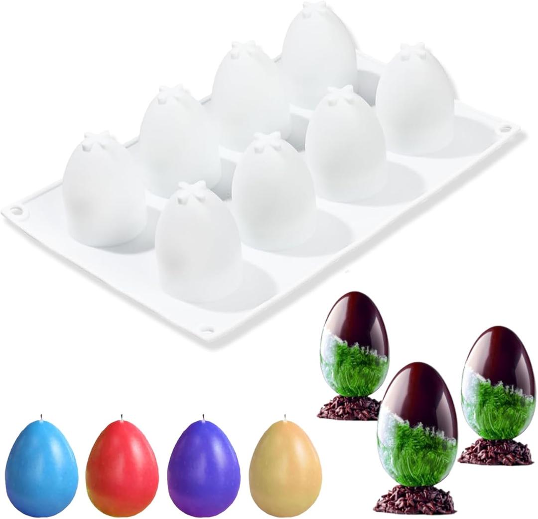 8 Cavity Easter Egg Silicone Mold, Food Grade Chocolate Egg Mold for Baking, Candy, Mousse, Jelly, Soap, Reusable Non-Stick Easter Treats Mold for Party & DIY Craft