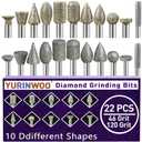 46-Grit &120-Grit Diamond Grinder Bit 1/8" Shank Compatible with Dremel Rotary Tool, 22Pcs Stone Carving Diamond Drill Bits for Carve Engrave Polish Wood Resin Porcelain Ceramic Quartz Metal