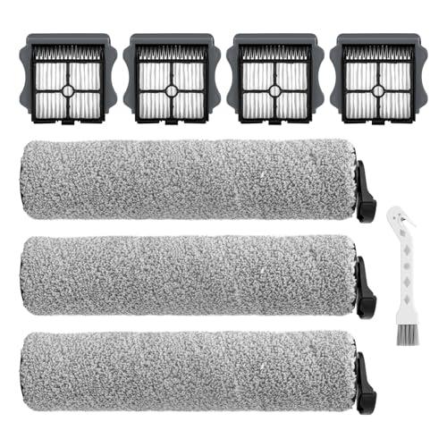 E.LUO Roller Brush and Filter Replacement Compatible with Tineco Floor One S3/iFloor 3 Cordless Vacuum Cleaner Replacement Parts Include 3 Brush Rollers, 4 Filters1 Clean