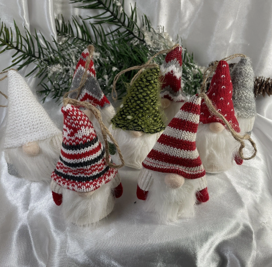 Christmas Santa Gnomes LED Lighted Ornaments Set of 8 Individual Plush 5"