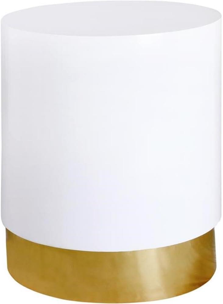Meridian Furniture Deco Collection Modern | Contemporary White Lacquer Top End Table with Sturdy Gold Metal Base, 16.5" W x 16.5" D x 20" H