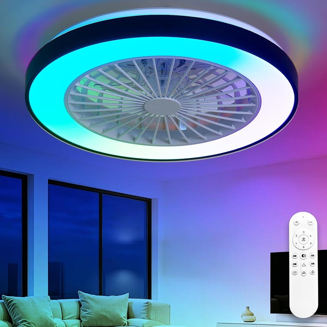 Depuley RGB Ceiling Fan with Light: 19" Enclosed Low Profile Flush Mount
