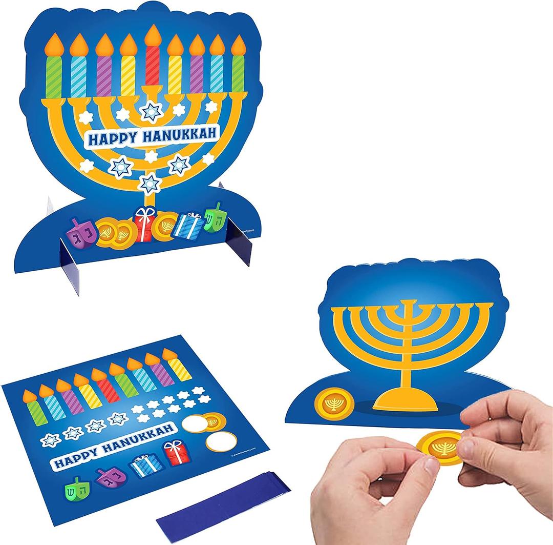 The Dreidel Company 12-Pack Hanukkah Craft Decoration - 3D Menorah Sticker Scene Table Decoration (12-Pack) Make Your Own Hanukkah Table Decorations