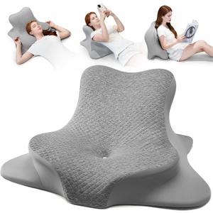 Reading Pillow for Bed, Leaning, Lying and Prone, Ergonomic Memory Foam Bed Wedge Pillow for Headboard, Floor Cushions, Chin & Back Support Pillows on Bedrest Couch Floor- Grey