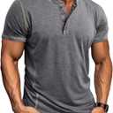 Men's Henley Shirts Short Sleeve Button Cotton T Shirts | Summer,Lightweight,Soft Stretch Fabric,Casual,Solid,Breathable Comfort,Basic Tee (L)