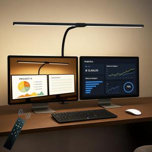 LED Desk Lamp for Home Office, Eye Caring Architect Desk Light with Clamp,50 Lighting Models,Remote and Touch Control,24W 2000LM,Memory Function and Timer for Study, Reading,Workbench Black