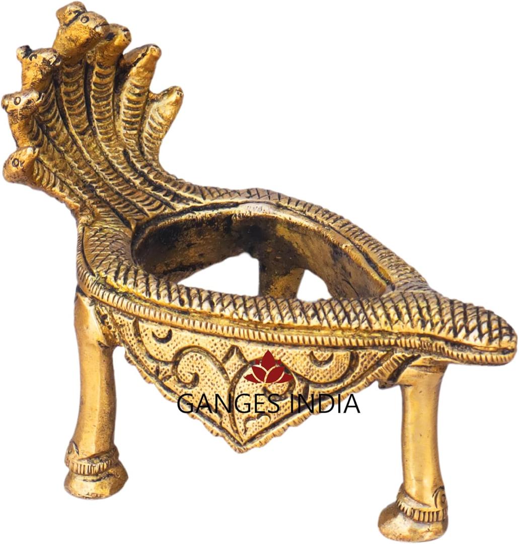 Shaligram Brass Stand Shankh Stand with Sheshnaag Brass Statue, Traditional Decorative Shankh Holder for Home Pooja (Shaligram Stand)
