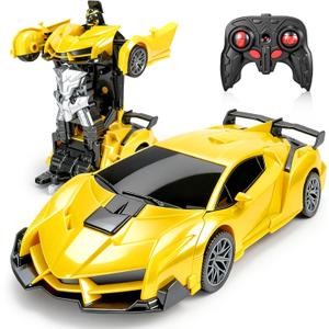 BLOOLILIES Remote Control Car for Boys 4-7 8-12 Christmas Birthday Gifts,1:18 Scale Rc Cars Transform Robot Toy Cars with 360° Rotating Led Lights & One Button Deformation, Transform Car Toys for Kids