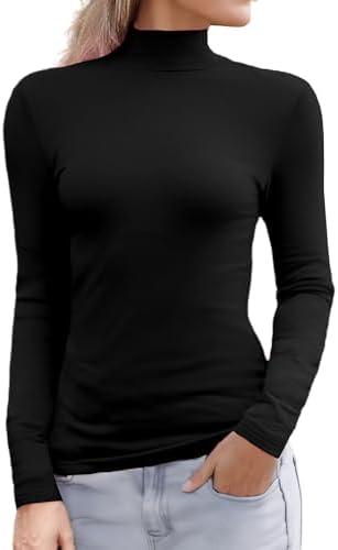 Abardsion Women's Long Sleeve Mock Turtleneck Shirts 2025 Fleece Lined Base Layer Slim Fit Thermal Underwear Tops M