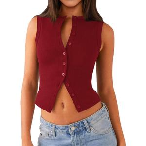 Matunana Womens Going Out Tops Summer Spring Ribbed Tank Sexy Crop Cute Y2K Button Down T Shirts Fashion Clothes 2026, Size: Small