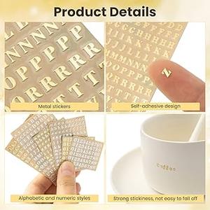 Alphabet Number Stickers Mini Letters Decoration Glitter Alloy Self Adhesive Decals for Epoxy Resin Casting Decoration DIY Crafts Scrapbook, Golden 3 Mm