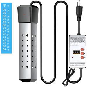 2000W Immersion Water Heater - Constant Temperature Electric Submersible Model With Stainless Steel Guard Cover and Built-in Digital LCD Thermometer