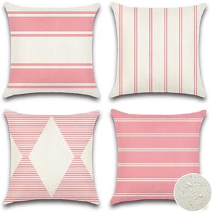 OTOSTAR Outdoor Waterproof Pillow Covers 18x18 Inch Geometry Decorative Throw Pillow Cases Square Modern Cushion Case Garden Throw Pillow Covers Pack of 4 Pillow Shell for Patio Furniture Couch (Pink)