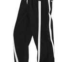 Haloumoning Girls Baggy Wide Leg Pants Kids Striped Elastic Waist Parachute Track Pants with Pockets 5-14 Years (11-12 Years, Black)