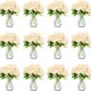 Zeyune 37 Pack Artificial Peonies Flowers with Bud Vase Bulk 24 Bundles Silk Peonies Bouquets 12 Plastic Clear Vase with 1 Rope Fake Flowers for Table Centerpiece Vases(Champagne, Round Head)