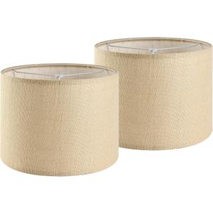 GO&SO Set of 2 Lamp Shades for Table Lamps Floor Lamps Rustic Brown Drum Lampshades- 13" Top x 13" Bottom x 10" High (Spider) Natural Burlap - Medium Lampshades Modern -Farmhouse Assembly Required (Yellow)