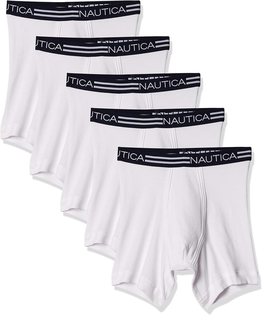 Nautica Men's Classic Cotton Boxer Brief Multipack (White- 5 Pack) Small