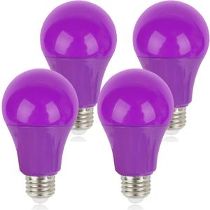 Purple Light Bulbs 4 Pack - Colored Light Bulb Indoor Halloween Decor 9W (60W Equivalent) A19 E26 Base Led Lightbulbs for Outdoor Porch, Bedroom, Christmas Party Decoration, Holiday Lighting (Purple)