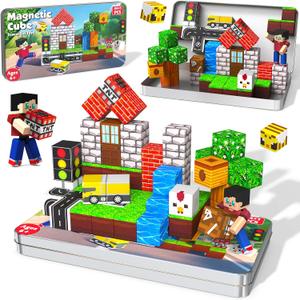 45 Pcs Travel Magnetic Blocks -Mini Magnetic Building Blocks for Kids Ages 4-8, Magnet Cubes Stacking Toys with Portable Metal Box, Easter Birthday Gift for 3+ Year Old Boys Girls