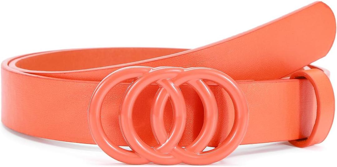 Women Belt for Jeans Dress O-Style Orange Buckle Ladies Skinny Waist Faux Leather Belts Orange Small (Orange, S)