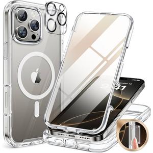 Miracase Magnetic Case for iPhone 16 Pro Case 6.3-Inch, Full Body Bumper Case Compatible with MagSafe and Built-in 9H Tempered Glass Screen Protector + Camera Lens Protector (Clear) 