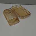 Champagne Color Glass Butter Dish with Lid, Covered Butter Stick Holder Tray, Crystal Glass Butter Storage Container for Kitchen Countertop