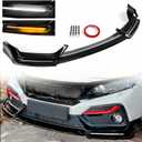 Front Bumper Lip Splitter with LED Light Compatible with 2017-2021 Honda Civic Hatchback & Si, Glossy Black Air Dam Spoiler with Daytime Running Lights Fit for 17-21, Lower Chin Protection