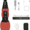 Mini Electric Screwdriver Set,Hillyfe 2500mAh Electric Screwdriver Cordless with LED Light, 13 Magnetic Bits, Extension Rod, Gloves, Storage Case,for Furniture/Electrical Repairs,Red